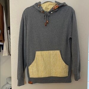 Gray Hoodie with Yellow Accents and Leather Details